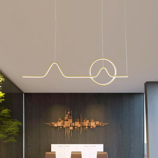 Linear Hanging Acrylic LED Ceiling Light in Black/Gold with Warm/White Light for Dining Room