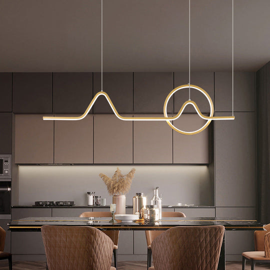 Linear Hanging Acrylic LED Ceiling Light in Black/Gold with Warm/White Light for Dining Room