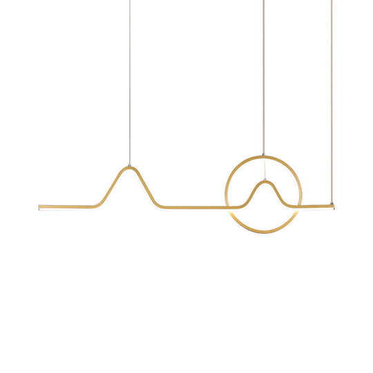 Linear Mountain & Sun Acrylic Pendant Light With Led Warm/White Glow - Black/Gold Finish For Dining