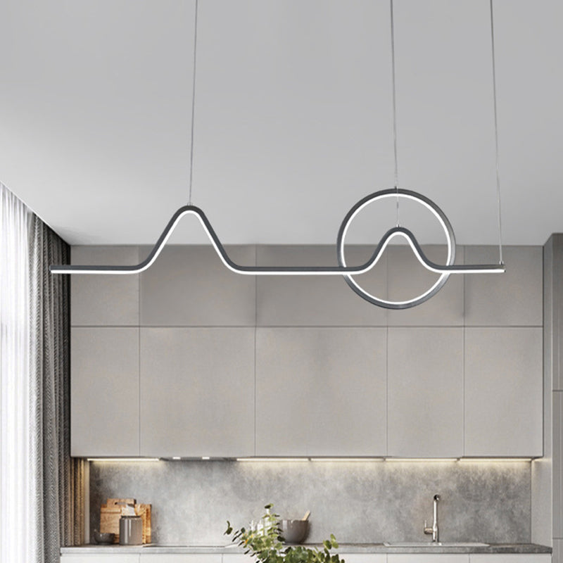 Linear Hanging Acrylic LED Ceiling Light in Black/Gold with Warm/White Light for Dining Room