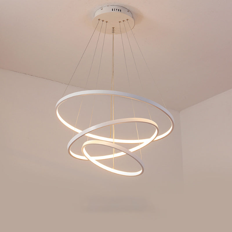 Lustre à LED rond contemporain pour salle à manger en blanc/café - Design à 2/3 niveaux
