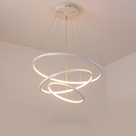 Lustre à LED rond contemporain pour salle à manger en blanc/café - Design à 2/3 niveaux