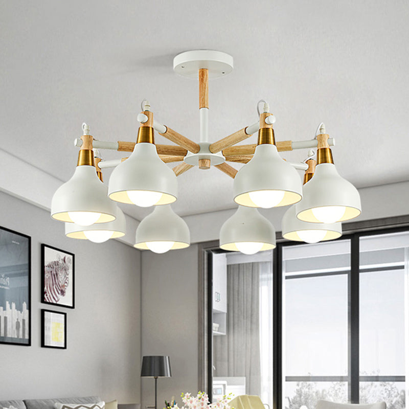 Nursing Room Chandelier: Torch Shaped Metal Pendant Light With 8-Bulb Macaron Style White