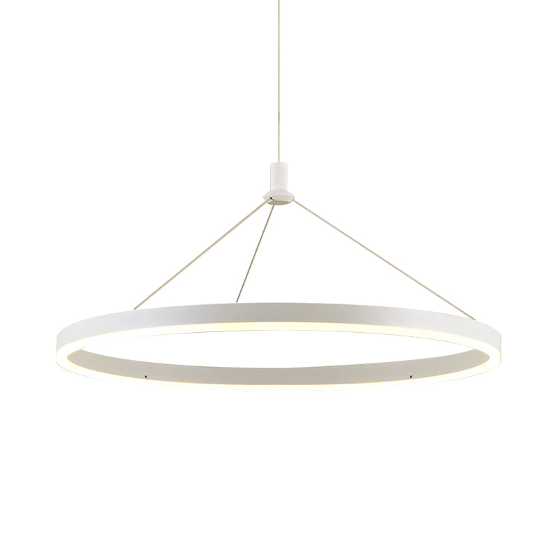 Modern White Loop Pendant Chandelier LED Acrylic Hanging Light - Adjustable Cord Grip - 12"/16"/47" Dia