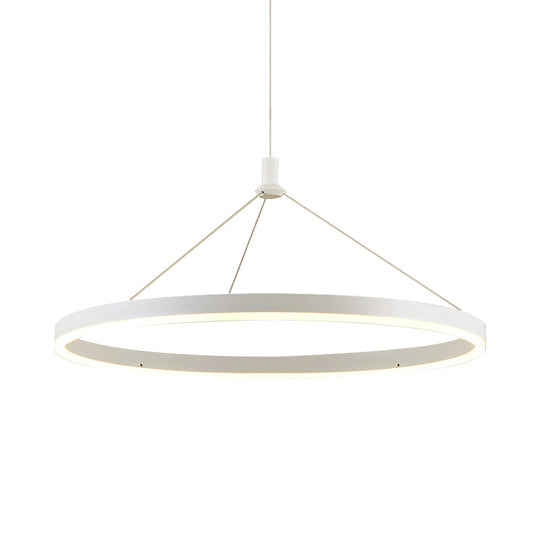 Modern White Loop Pendant Chandelier LED Acrylic Hanging Light - Adjustable Cord Grip - 12"/16"/47" Dia
