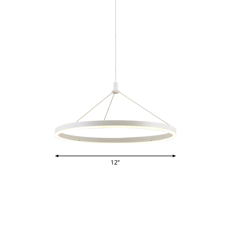Modern White Loop Pendant Chandelier LED Acrylic Hanging Light - Adjustable Cord Grip - 12"/16"/47" Dia