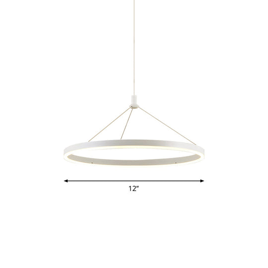 Modern White Loop Pendant Chandelier LED Acrylic Hanging Light - Adjustable Cord Grip - 12"/16"/47" Dia