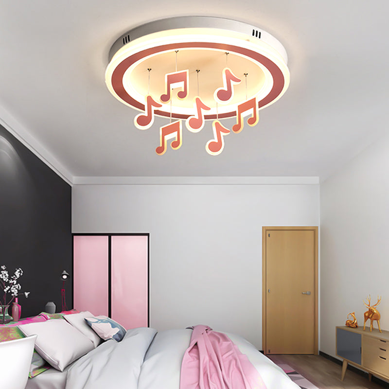 Macaron Loft Pink Theme Park Flush Mount Ceiling Light with Musical Note Design