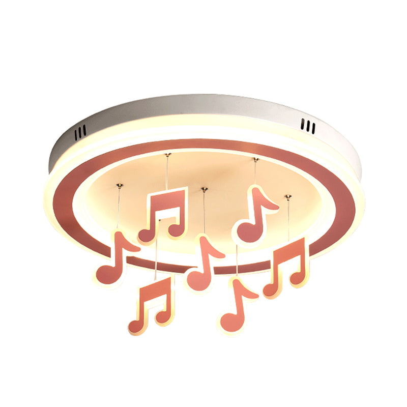 Macaron Loft Pink Theme Park Flush Mount Ceiling Light with Musical Note Design