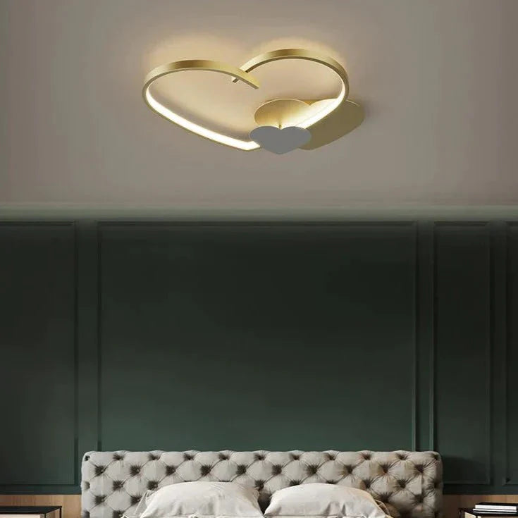 Modern Copper Heart-Shaped LED Ceiling Lamp for Bedroom or Living Room