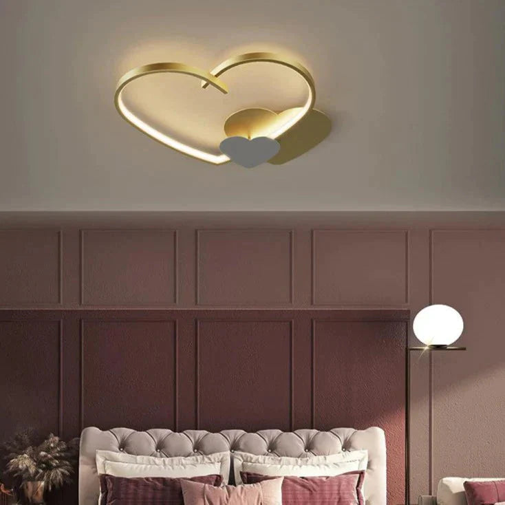 Modern Copper Heart-Shaped LED Ceiling Lamp for Bedroom or Living Room