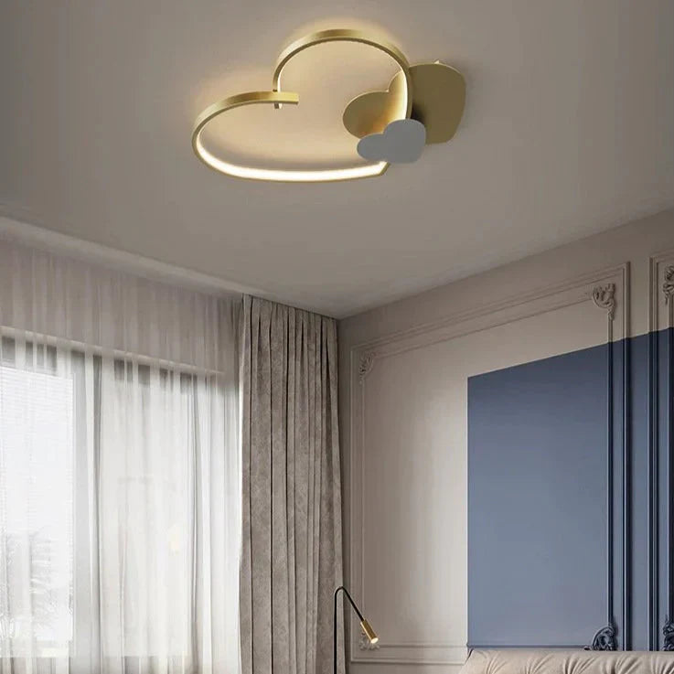 Modern Copper Heart-Shaped LED Ceiling Lamp for Bedroom or Living Room