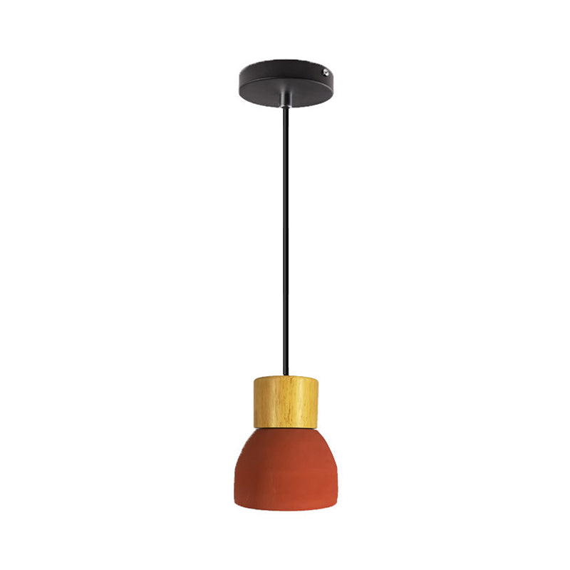 Macaron Cone/Bowl Cement Pendant Lamp With Wood Top And Single-Bulb In Green/Red Red / A