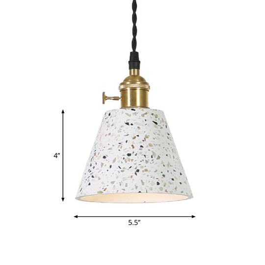 Nordic Hanging Pendant Light With Terrazzo Shade - White Disc/Cone/Cylinder Suspension Lighting