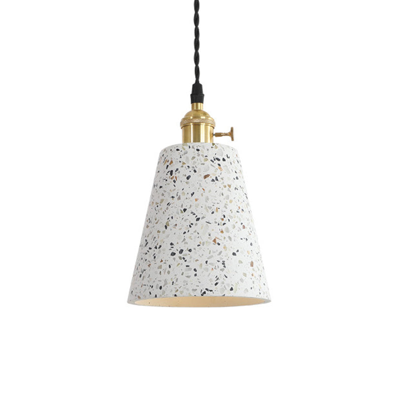 Nordic Hanging Pendant Light With Terrazzo Shade - White Disc/Cone/Cylinder Suspension Lighting