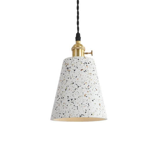 Nordic Hanging Pendant Light With Terrazzo Shade - White Disc/Cone/Cylinder Suspension Lighting