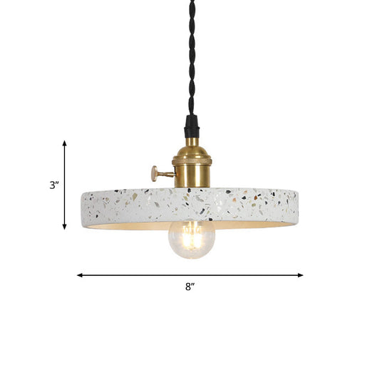 Nordic Hanging Pendant Light With Terrazzo Shade - White Disc/Cone/Cylinder Suspension Lighting