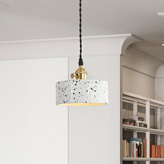 Nordic Hanging Pendant Light With Terrazzo Shade - White Disc/Cone/Cylinder Suspension Lighting / E