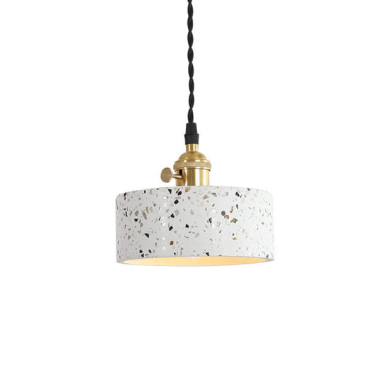 Suspension nordique avec abat-jour en terrazzo - Design disque/cône/cylindre blanc