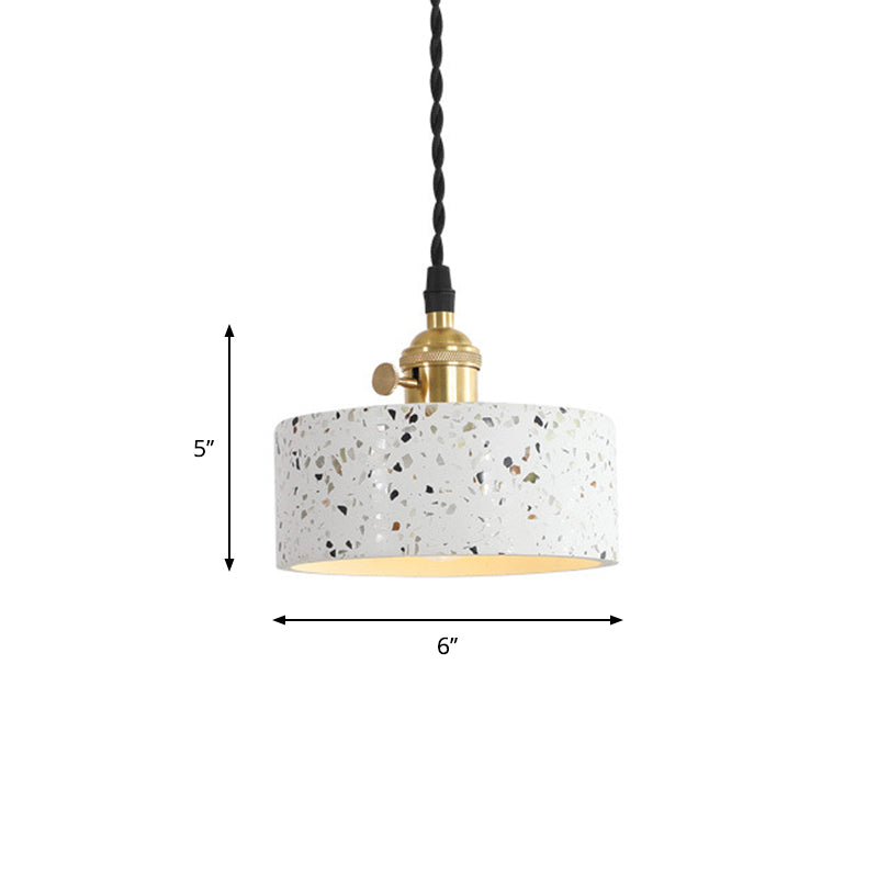 Suspension nordique avec abat-jour en terrazzo - Design disque/cône/cylindre blanc