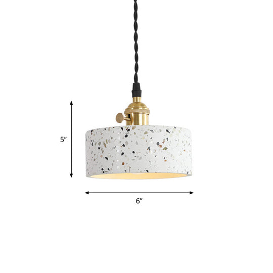Suspension nordique avec abat-jour en terrazzo - Design disque/cône/cylindre blanc