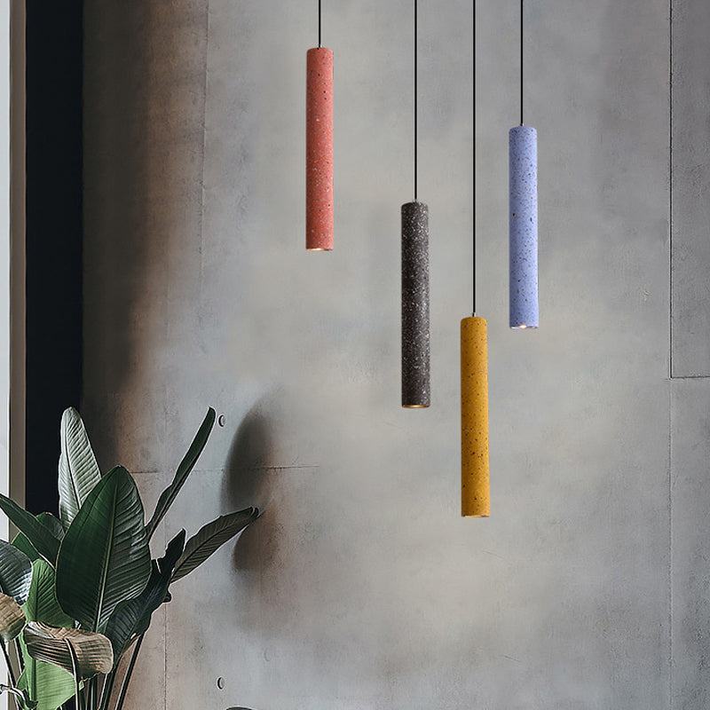 Loft-Style Terrazzo LED Pendant Lamp in Fluted Design, White/Yellow/Blue Ceiling Light for Dining Room