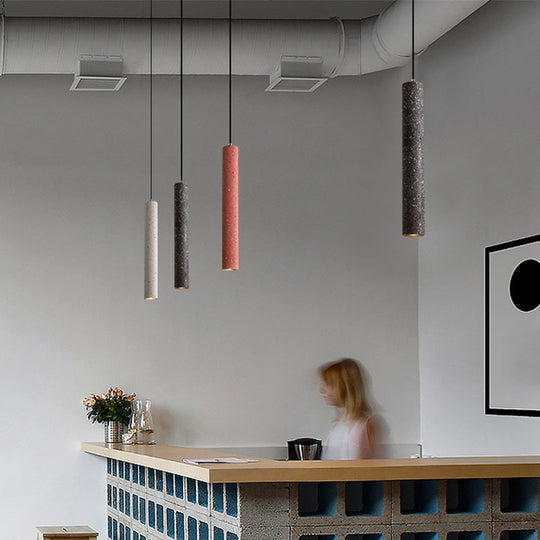 Loft-Style Terrazzo LED Pendant Lamp in Fluted Design, White/Yellow/Blue Ceiling Light for Dining Room