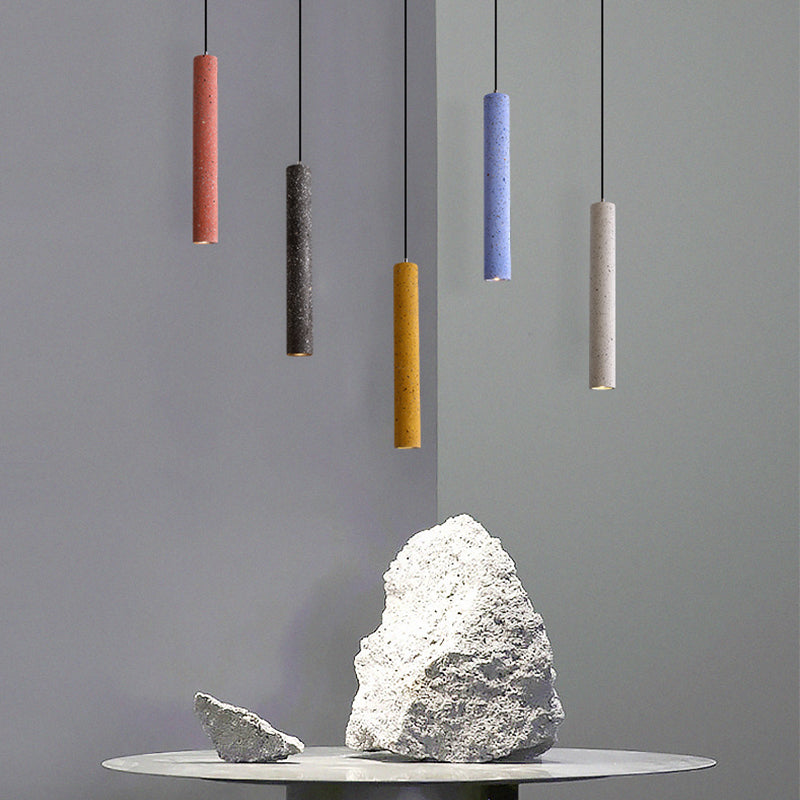 Loft-Style Terrazzo LED Pendant Lamp in Fluted Design, White/Yellow/Blue Ceiling Light for Dining Room