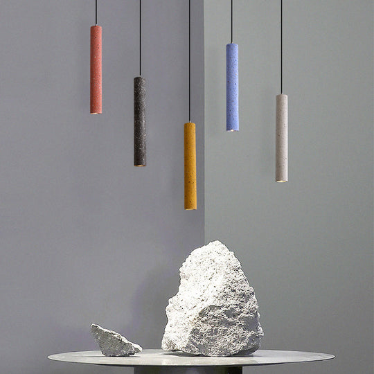 Loft-Style Terrazzo LED Pendant Lamp in Fluted Design, White/Yellow/Blue Ceiling Light for Dining Room