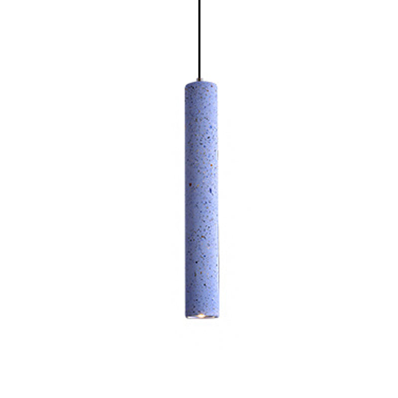 Loft-Style Terrazzo LED Pendant Lamp in Fluted Design, White/Yellow/Blue Ceiling Light for Dining Room
