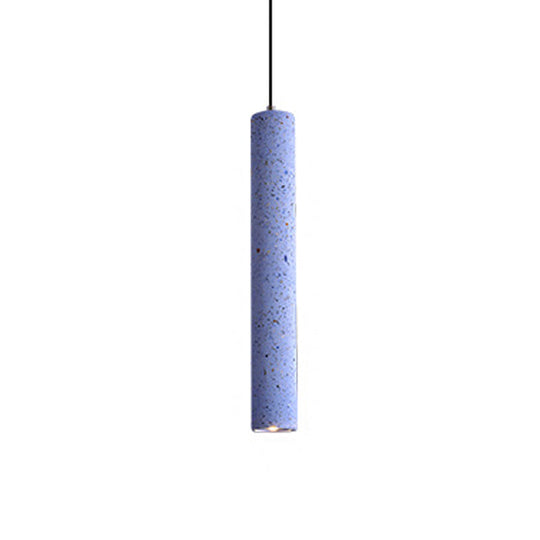 Loft-Style Terrazzo LED Pendant Lamp in Fluted Design, White/Yellow/Blue Ceiling Light for Dining Room