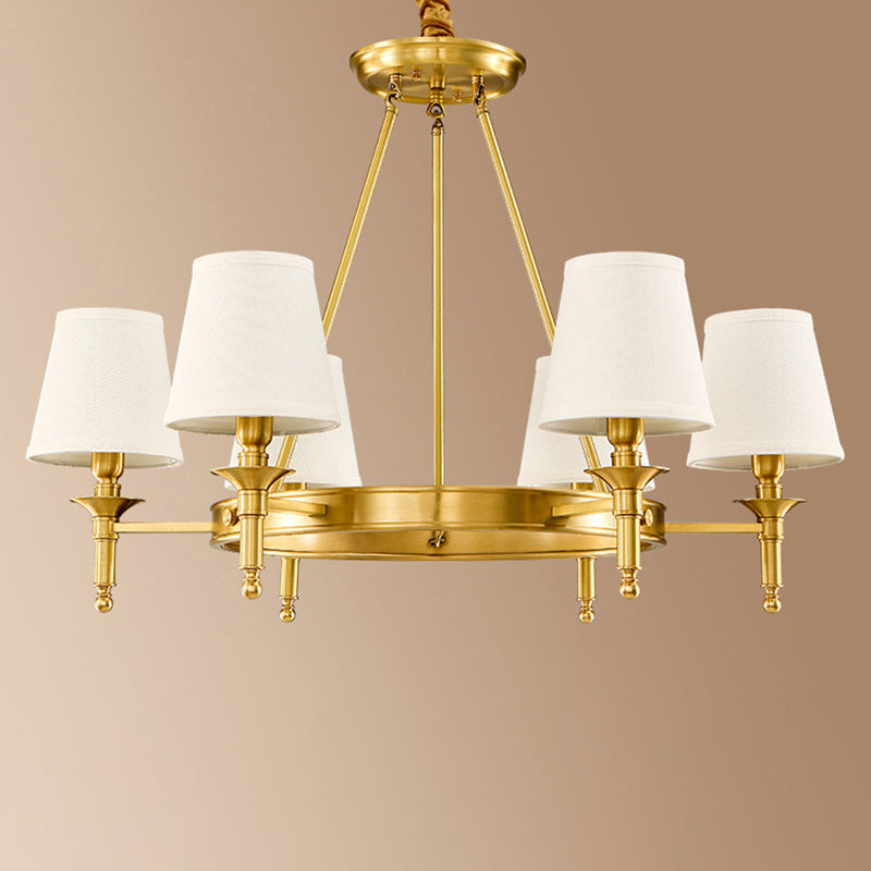 Traditional Fabric Cone Shade Pendant Light | 3/6/8 Heads Gold Chandelier Lamp Ideal For Living Room