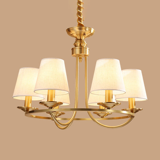 Colonial Metal Chandelier With Gold Swooping Arms And Cone Fabric Shades - 4/8/10 Heads Perfect For