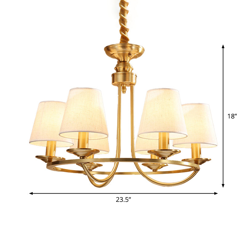 Colonial Metal Chandelier With Gold Swooping Arms And Cone Fabric Shades - 4/8/10 Heads Perfect For
