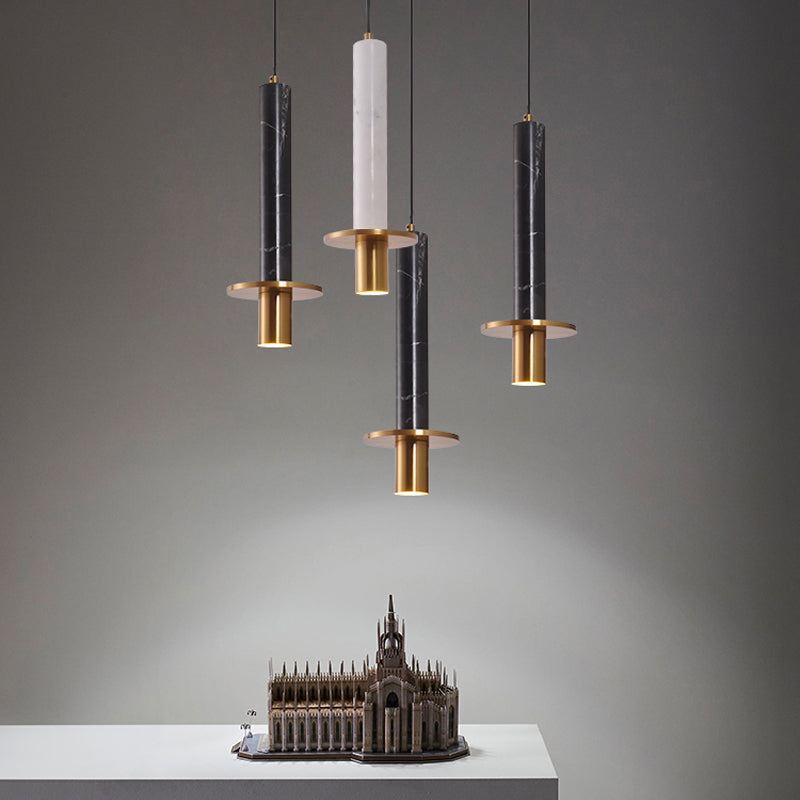 Marbled Sword Pendant Ceiling Light With Led And Brass Finish For Dining Room