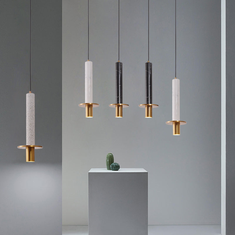 Plafonnier suspendu Sword - Lampe suspendue à LED pour salle à manger en marbre design, noir/blanc/beige et laiton