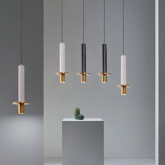 Plafonnier suspendu Sword - Lampe suspendue à LED pour salle à manger en marbre design, noir/blanc/beige et laiton