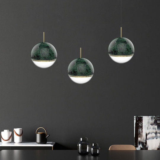 Nordic Marble Hanging Light - Spherical Dining Room Pendant With 1 Bulb And 4/6 Width Available In