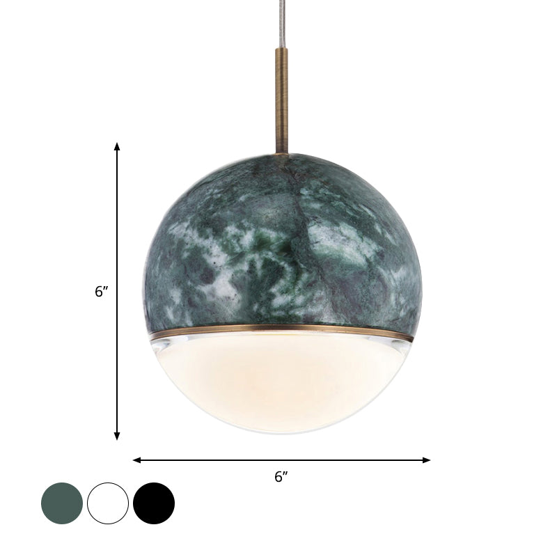 Lampe suspendue nordique élégante avec accent en marbre - Lampe suspendue sphérique pour salle à manger (1 ampoule, 4"/6" de large) - Noir/Blanc/Vert