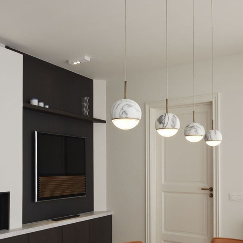 Nordic Marble Hanging Light - Spherical Dining Room Pendant With 1 Bulb And 4/6 Width Available In