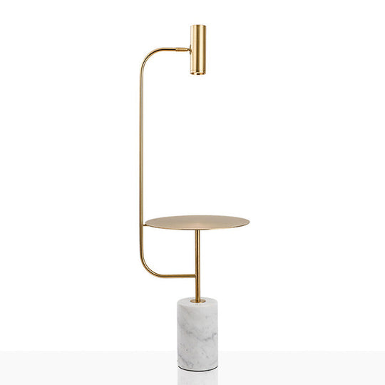 Modern Brass Tube Floor Lamp With Led Reading Light Table And Marble Pedestal