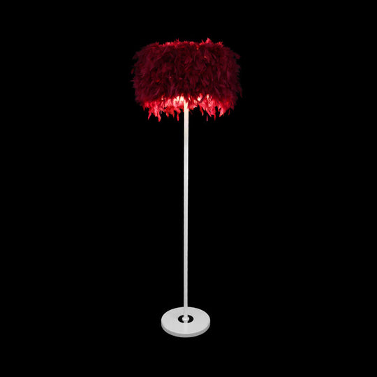 Burgundy/Purple/Pink Drum Floor Lamp - Minimalistic Feather Standing Light For Living Room