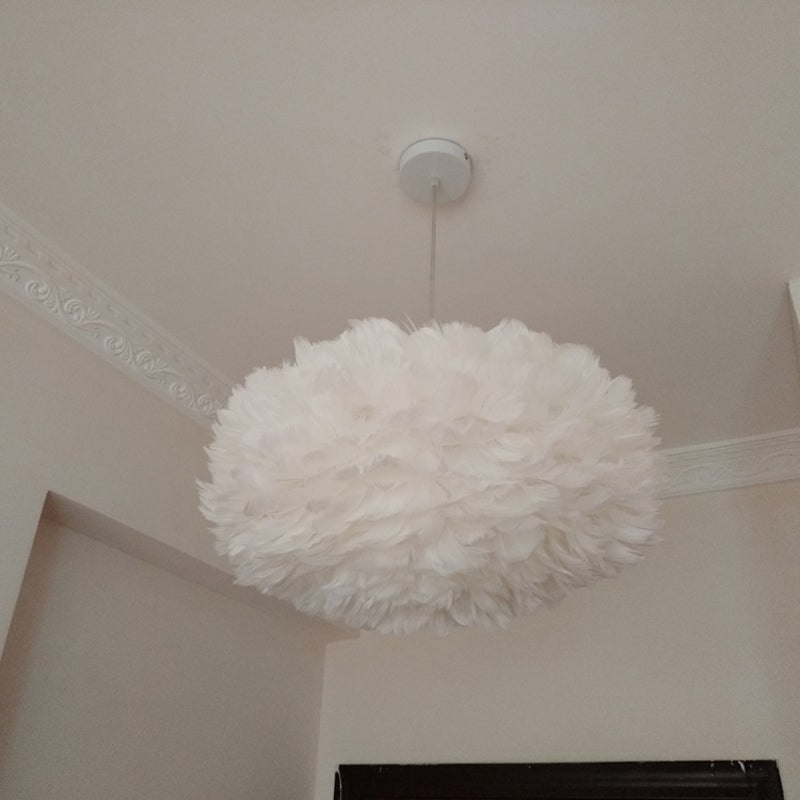 Modernist 1-Light Feather Rose Pendant Light - Grey/Apricot/Pink - Ceiling Hang Lamp - 18"/21.5" Width - Perfect for Tables