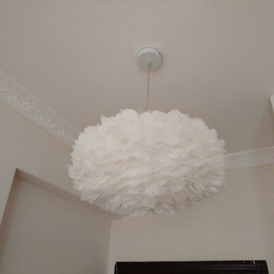 Modernist Feather Rose Blossom Pendant Light - 1-Light Grey/Apricot/Pink Ceiling Hang Lamp 18/21.5