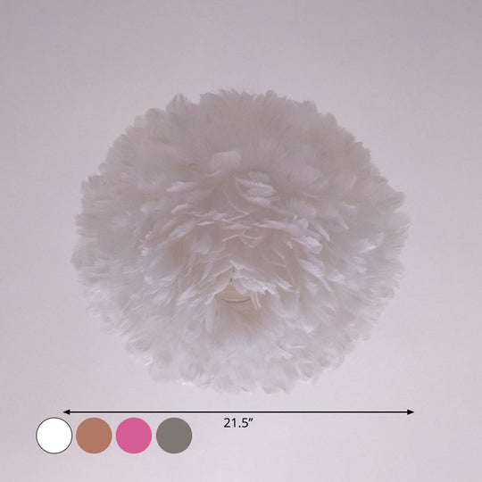 Modernist Feather Rose Blossom Pendant Light - 1-Light Grey/Apricot/Pink Ceiling Hang Lamp 18/21.5