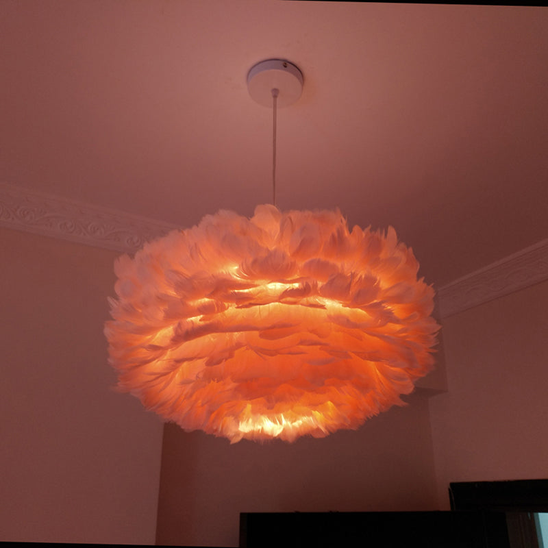 Modernist 1-Light Feather Rose Pendant Light - Grey/Apricot/Pink - Ceiling Hang Lamp - 18"/21.5" Width - Perfect for Tables