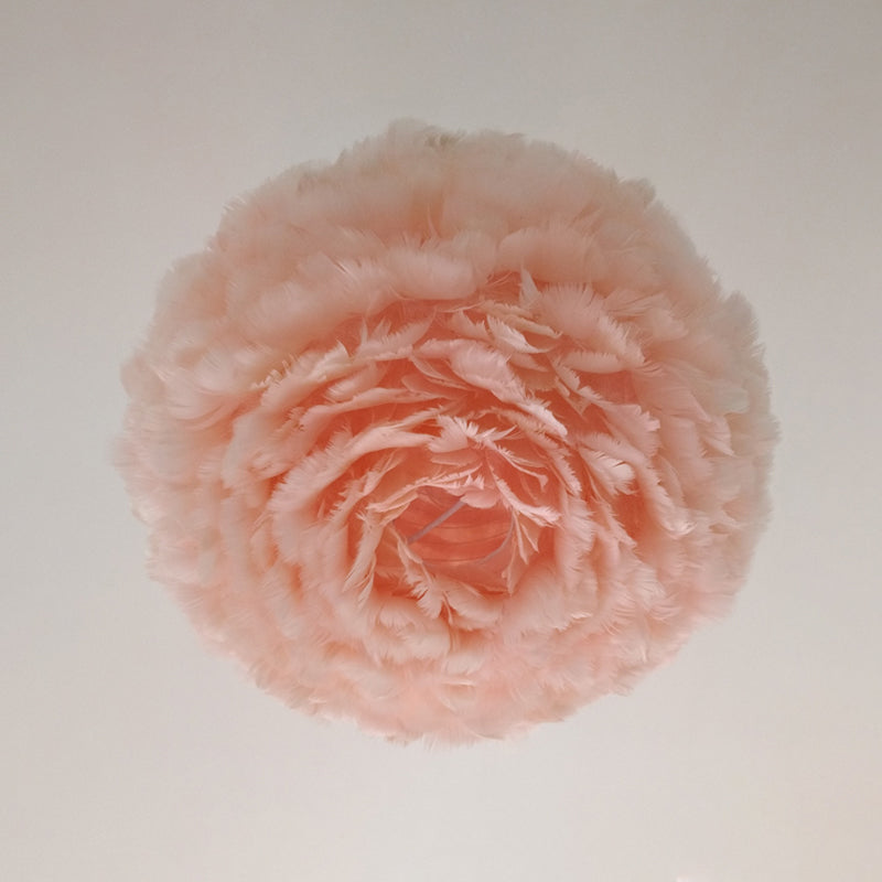 Modernist Feather Rose Blossom Pendant Light - 1-Light Grey/Apricot/Pink Ceiling Hang Lamp 18/21.5