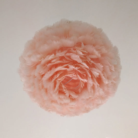 Modernist Feather Rose Blossom Pendant Light - 1-Light Grey/Apricot/Pink Ceiling Hang Lamp 18/21.5