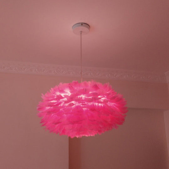 Modernist 1-Light Feather Rose Pendant Light - Grey/Apricot/Pink - Ceiling Hang Lamp - 18"/21.5" Width - Perfect for Tables