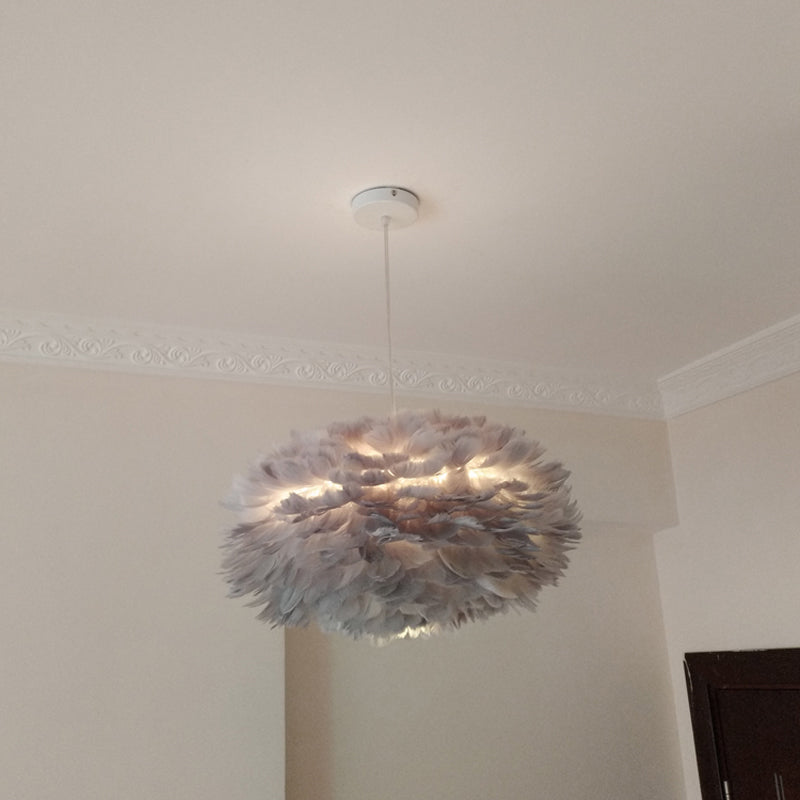 Modernist 1-Light Feather Rose Pendant Light - Grey/Apricot/Pink - Ceiling Hang Lamp - 18"/21.5" Width - Perfect for Tables